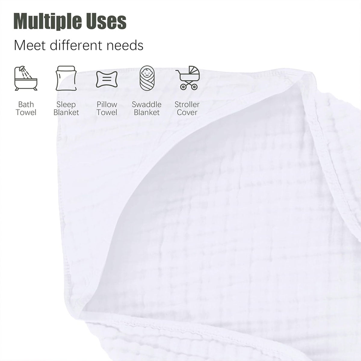 Hooded Muslin Bath Towels, 2-Pack Soft Cotton Baby Towels in White and Pink, 31 x 31 Inches - Image 6