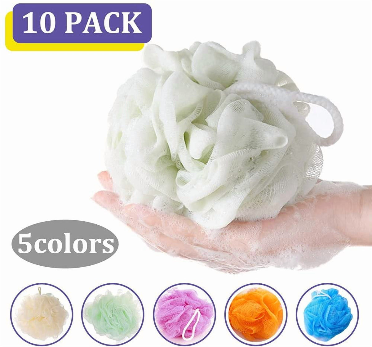 Small Mesh Bath Sponges for Kids, 10-Pack Colorful Shower Poufs with Cotton Hanging Rope - Image 2