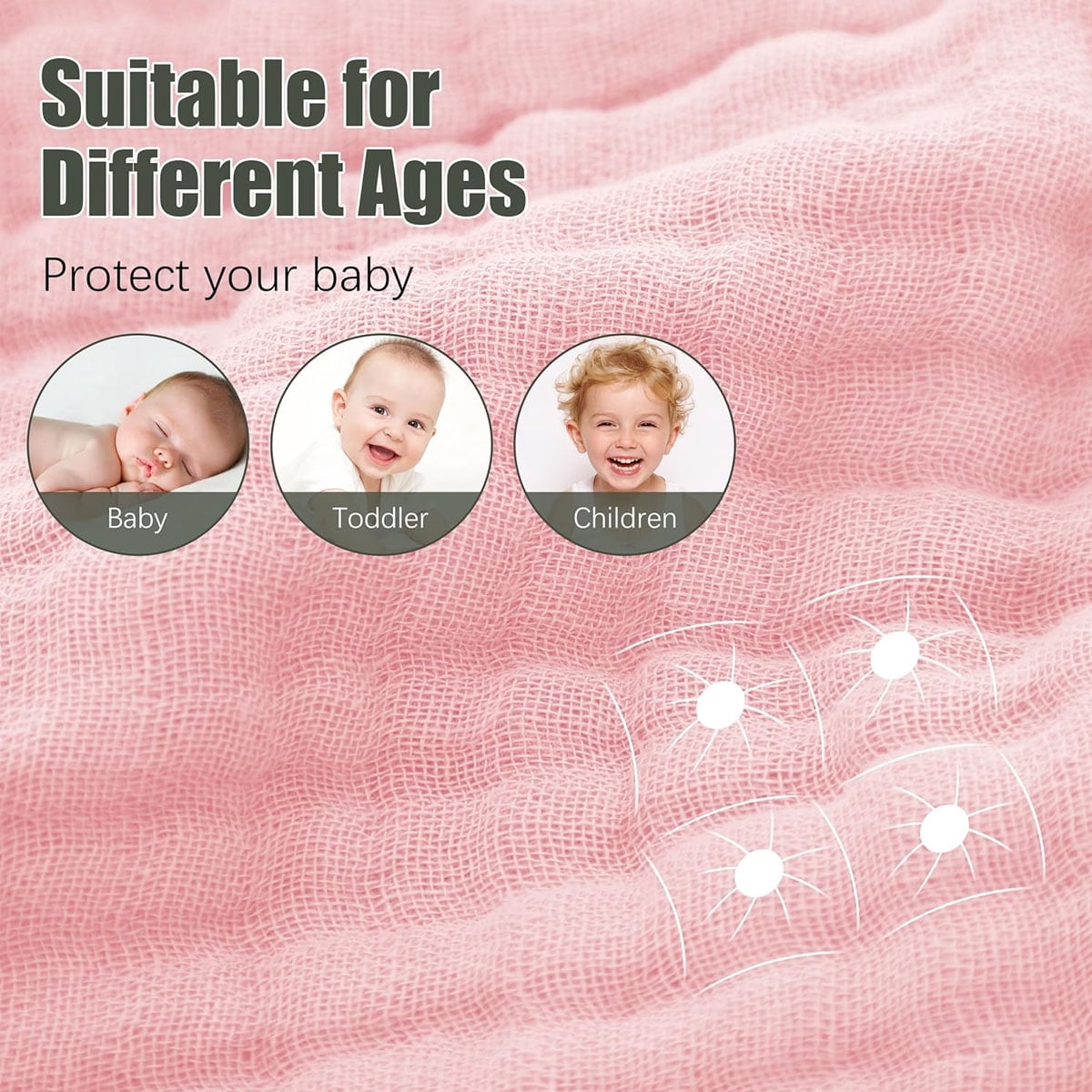 Hooded Muslin Bath Towels, 2-Pack Soft Cotton Baby Towels in White and Pink, 31 x 31 Inches - Image 2