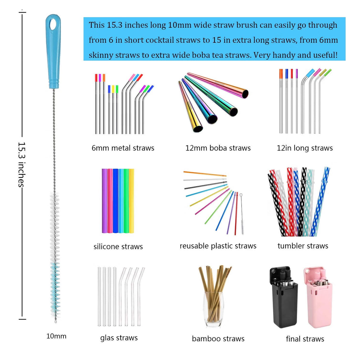 Bottle Brush Set of 8 with Long Handles for Baby Bottles, Straws, Flasks and Narrow-Neck Bottles - Image 4