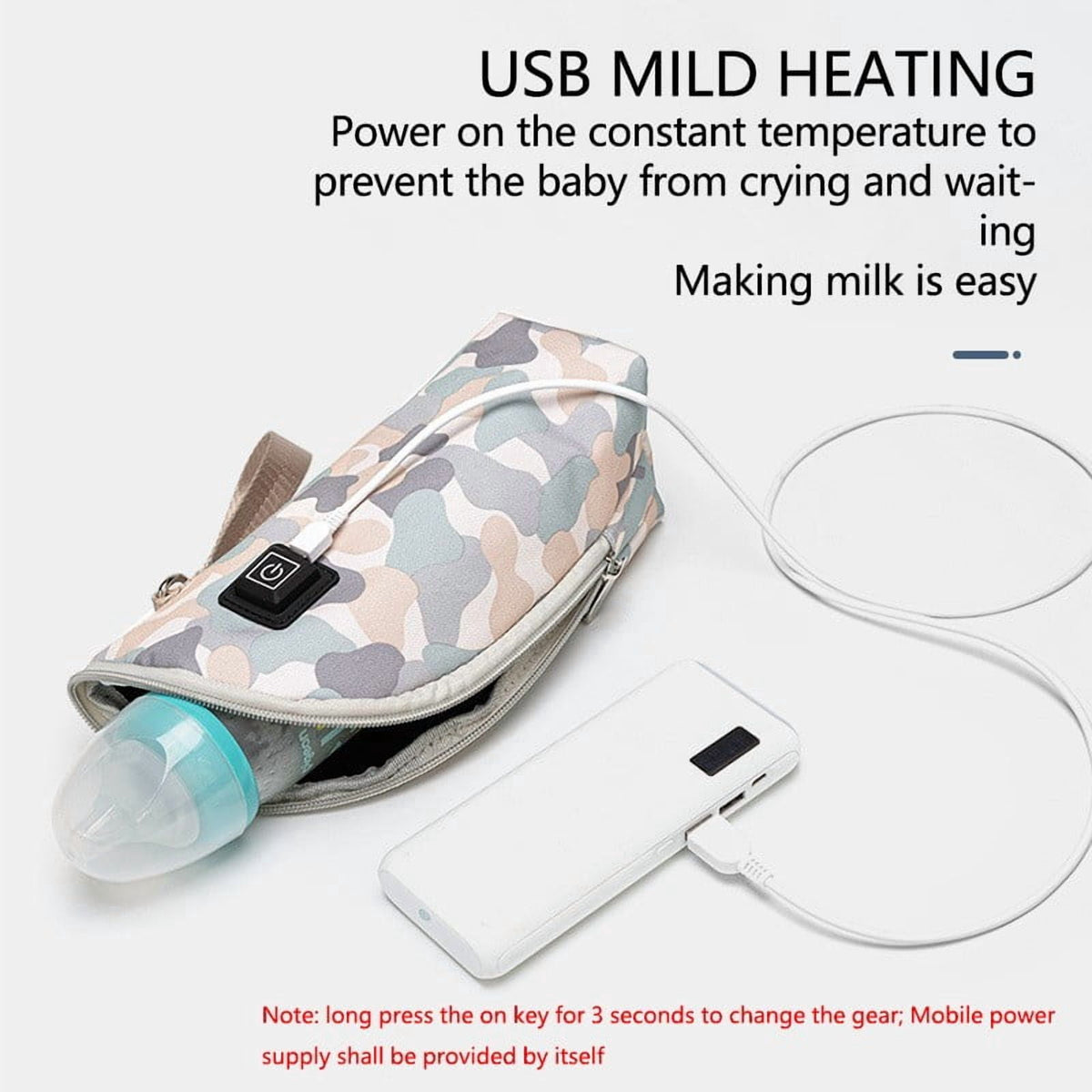 USB Bottle Warmer Sleeve with 3 Temperature Settings, Portable Insulated Travel Bag for Milk Bottles - Image 4