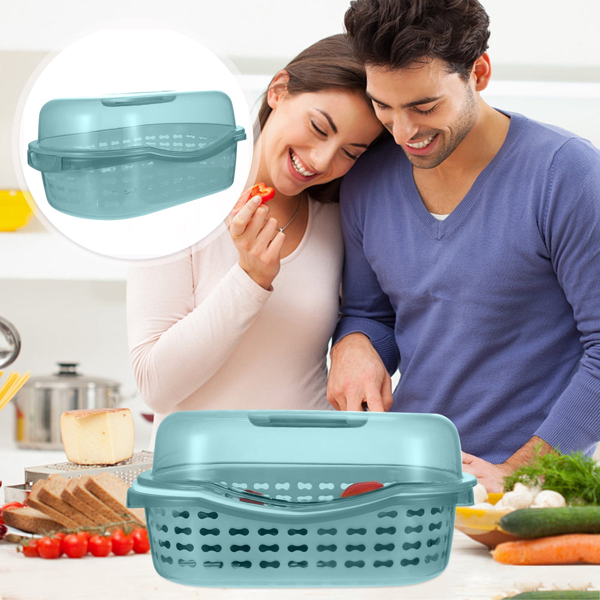 Double-Layer Drain Basket with Translucent Lid and Handle, Storage Bin for Bottles, Dishes and Produce - Image 4