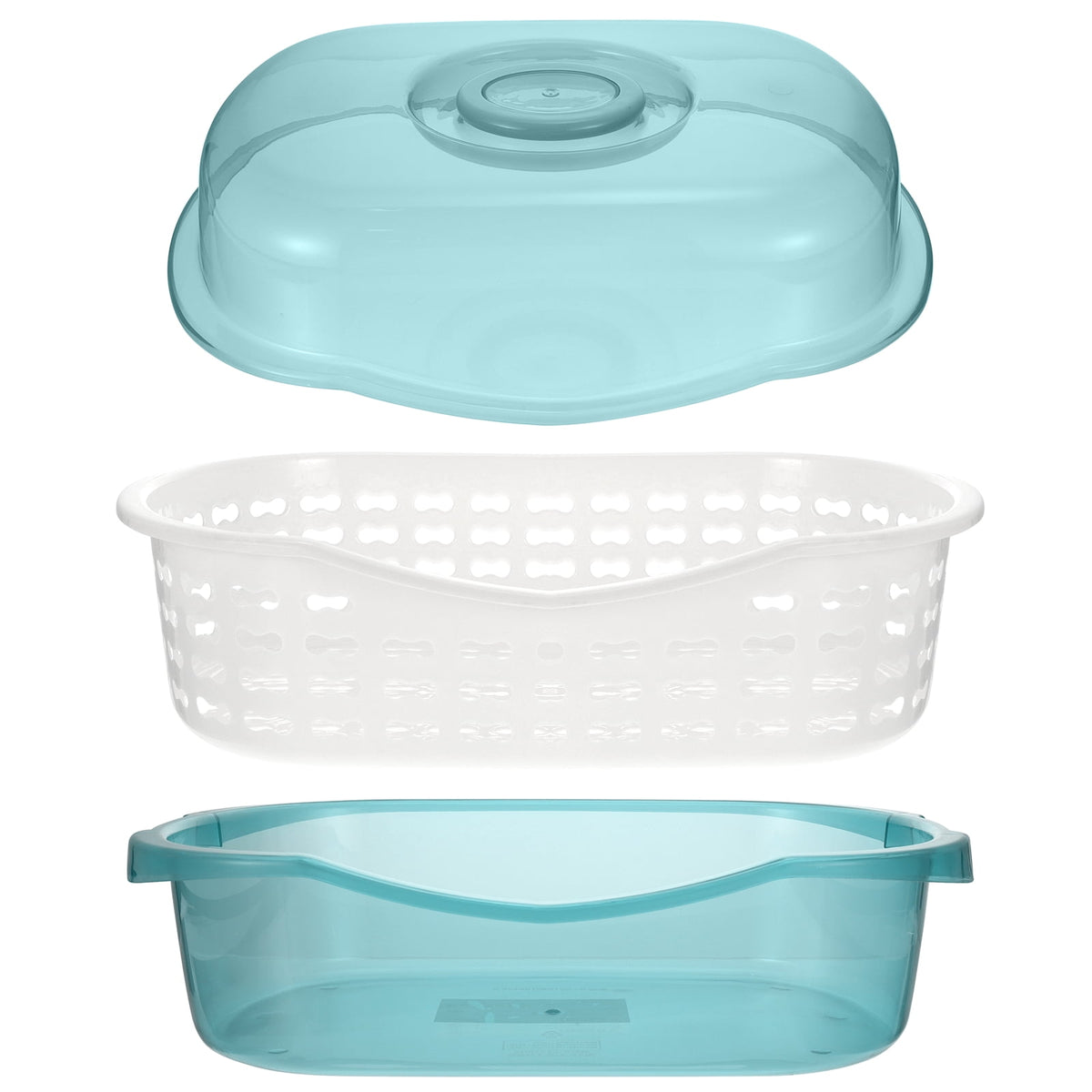Double-Layer Drain Basket with Translucent Lid and Handle, Storage Bin for Bottles, Dishes and Produce