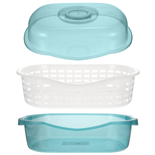 Double-Layer Drain Basket with Translucent Lid and Handle, Storage Bin for Bottles, Dishes and Produce