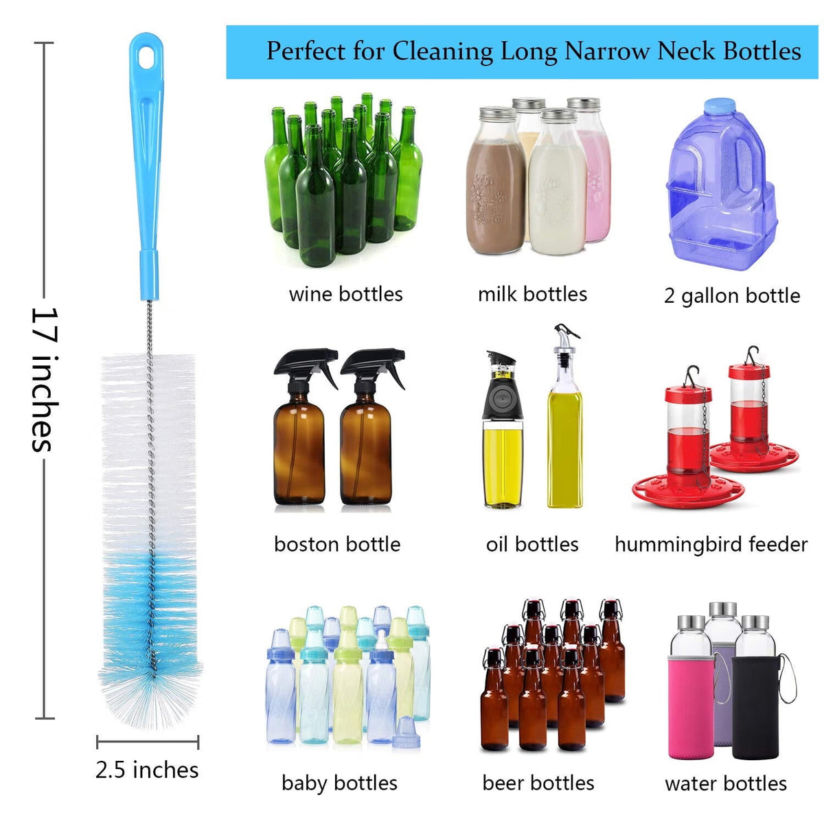 Bottle Brush Set of 8 with Long Handles for Baby Bottles, Straws, Flasks and Narrow-Neck Bottles - Image 5