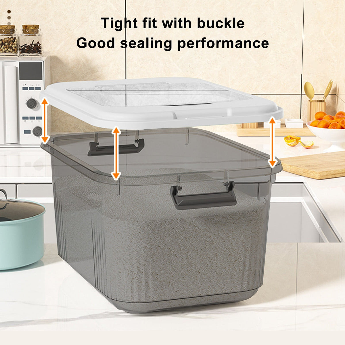 Rice Storage Bin with Lid, White Dry Food Dispenser Holding About 4 lbs of Rice or Cereal - Image 4