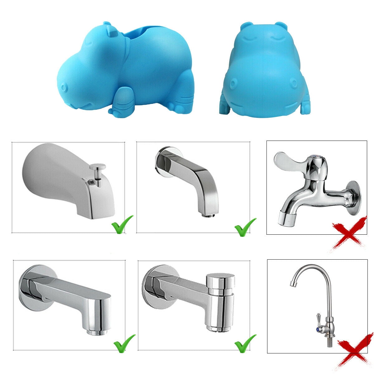 Blue Hippo Bath Spout Cover, Soft Silicone Faucet Guard with Adjustable Strap, Plus 2 Small Bath Toys - Image 3