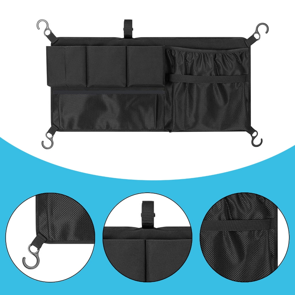 Wagon Cargo Net Organizer with Mesh Pockets, Foldable 600D Storage Net for Family Outings, Black - Image 3